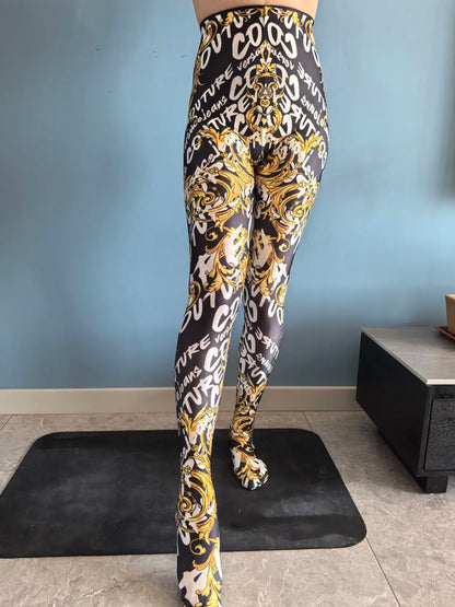 No elastic leopard print seam high waist tights yoga pants Plus size women sports tight leggings