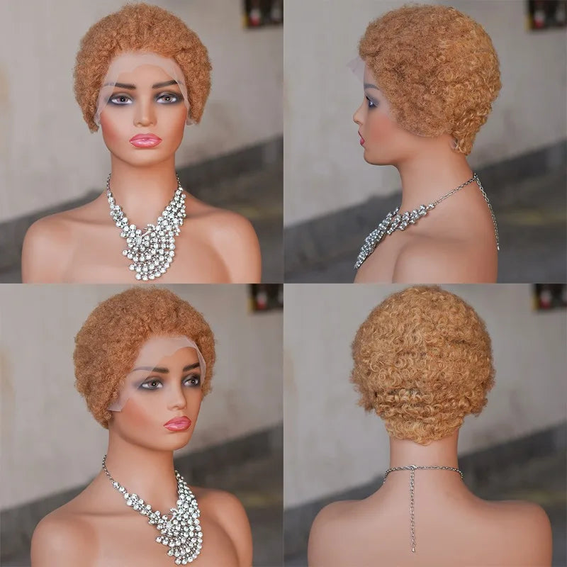 13x4 Lace Frontal Human Hair Pixie Wigs Brazilian Afro Kinky Virgin Remy Curly Afro Wig High Quality Comfortable Soft Natural