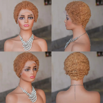 13x4 Lace Frontal Human Hair Pixie Wigs Brazilian Afro Kinky Virgin Remy Curly Afro Wig High Quality Comfortable Soft Natural