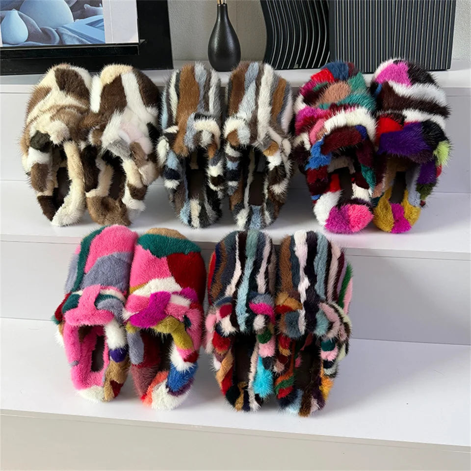 Slippers Shoes for Women 2026 Flat Real Fur Mink Slippers Soft Indoor Women's Slippers Flip Flops Woman Luxury Designer Shoes