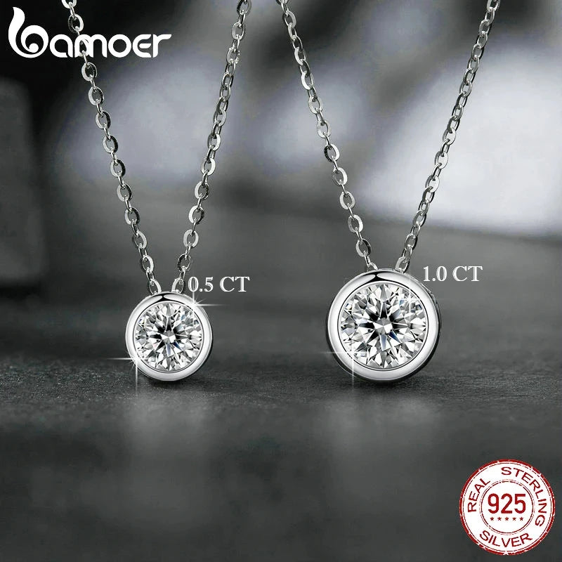 BAMOER 1CT Bezel Moissanite Pendant Necklace D color VVS1 Lab Diamond for Women 925 Sterling Silver Wedding Minimalist Jewelry