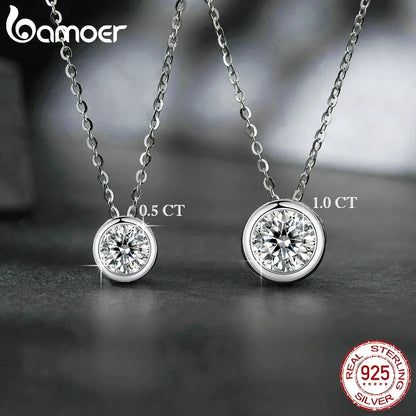 BAMOER 1CT Bezel Moissanite Pendant Necklace D color VVS1 Lab Diamond for Women 925 Sterling Silver Wedding Minimalist Jewelry
