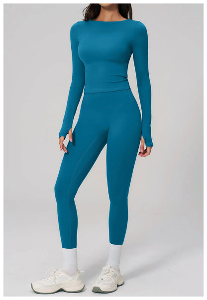 Yoga Set 2PCS Women Tracksuit Sportswear Workout Clothes Athletic Wear Gym Clothing Legging Fitness Top Long Sleeve Sports Suits