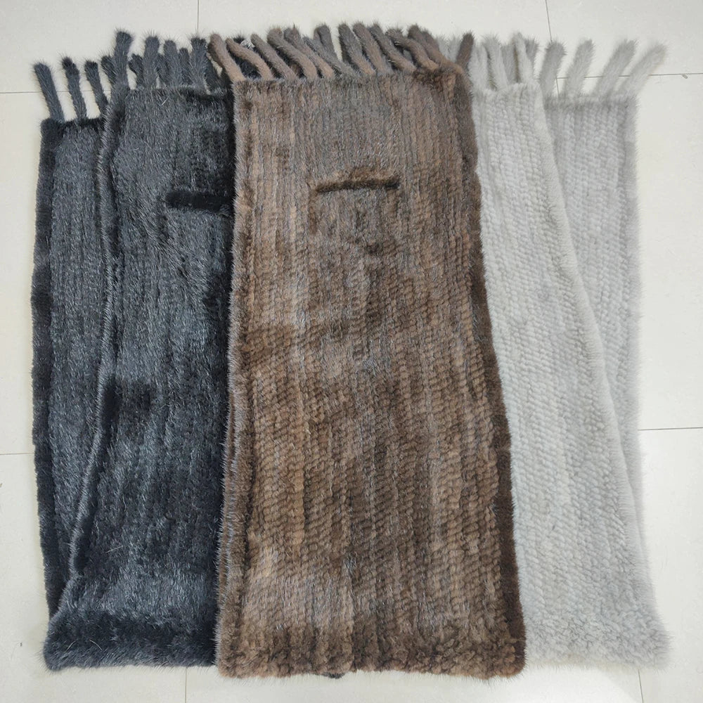 Lady Winter Warm Natural Mink Fur Pashmina Scarf Women Knit 180x35cm Real Mink Fur Warp Scarves Female Mink Fur Poncho Mufflers
