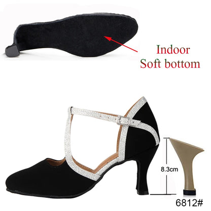 New Latin Dance Shoes Ladies Salsa Tango Ballroom Party High Heels Black Silver Summer Closed Toe Women's Shoes Dancing Shoes