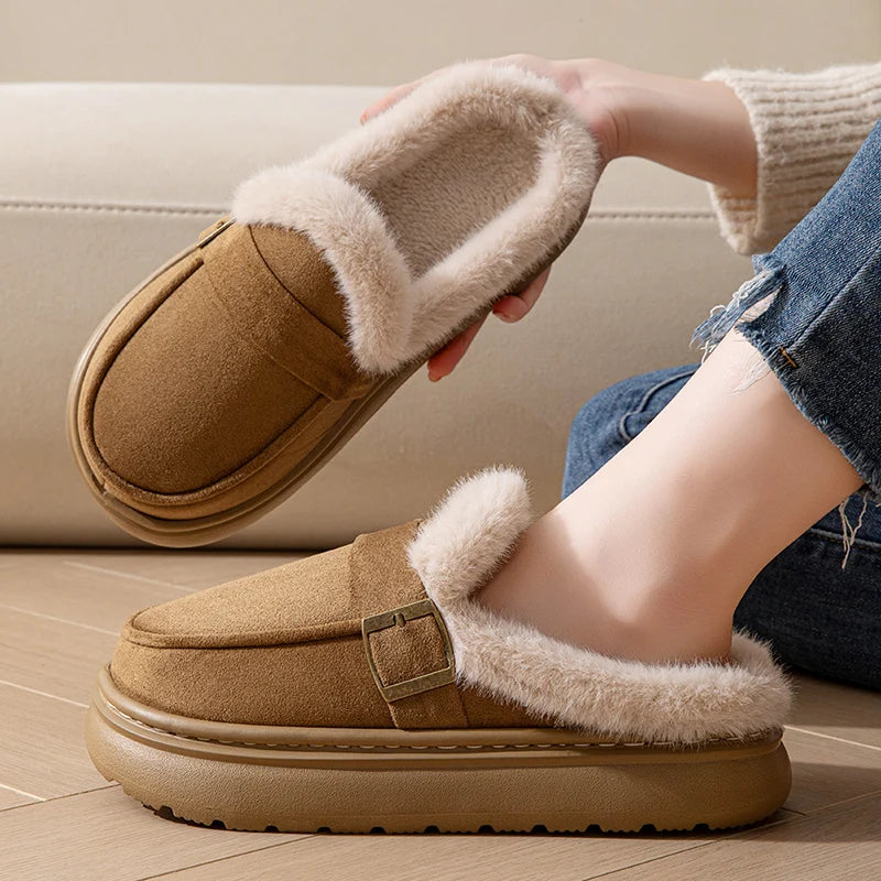 Casual Women's Home Slippers Winter Plush Luxury Designer Woman Shoes Indoor Fluffy Platform Fuzzy Fur Slides Elegant Flats Warm