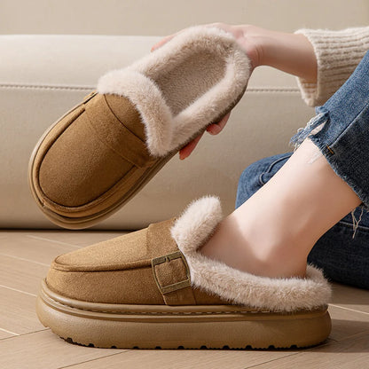 Casual Women's Home Slippers Winter Plush Luxury Designer Woman Shoes Indoor Fluffy Platform Fuzzy Fur Slides Elegant Flats Warm