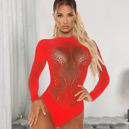 2022 Sexy Transparent Bodysuits Women's Bodice See Through Lingerie Bodysuit Elasticity Mesh Tights Long Sleeves Tops Streetwear