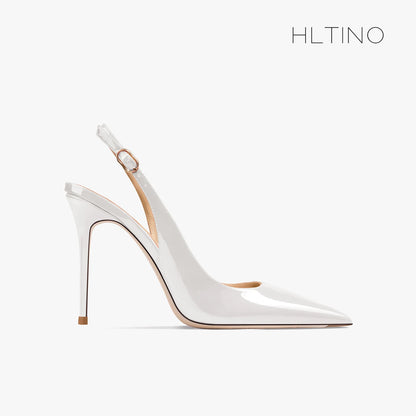 Women's Heeled Sandals Naked Color Patent Leather Slingbacks Pumps Luxury Gladiator Pointed toe High Heels Elegant Woman Shoes