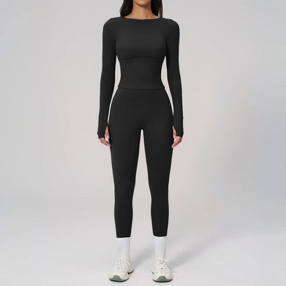 Yoga Set 2PCS Women Tracksuit Sportswear Workout Clothes Athletic Wear Gym Clothing Legging Fitness Top Long Sleeve Sports Suits