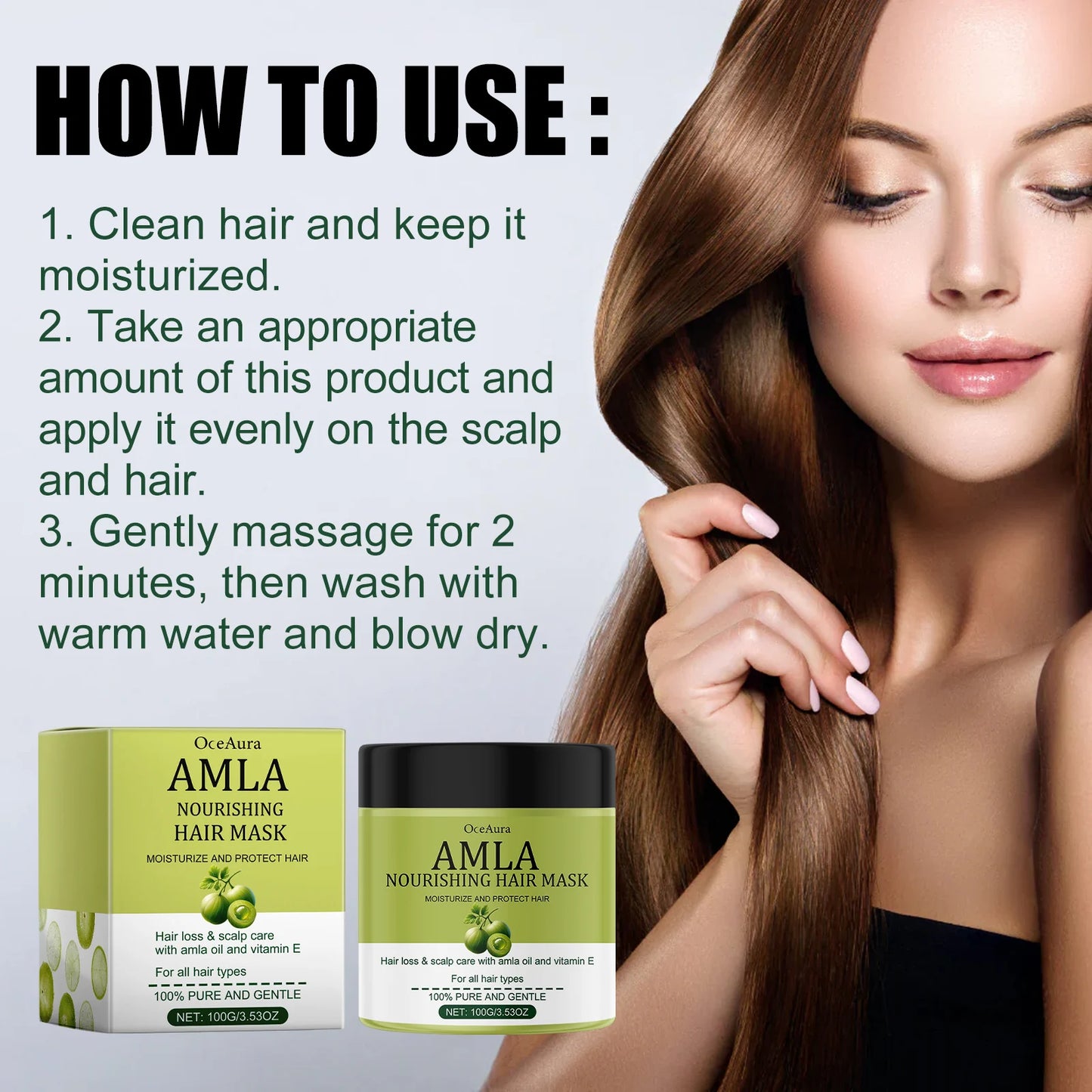 Amla Oil Shampoo Anti Loss Strengthen Root Repair Damaged Hair Anti-Breakage Conditioner Reduce Split Ends Nourishing Hair Mask