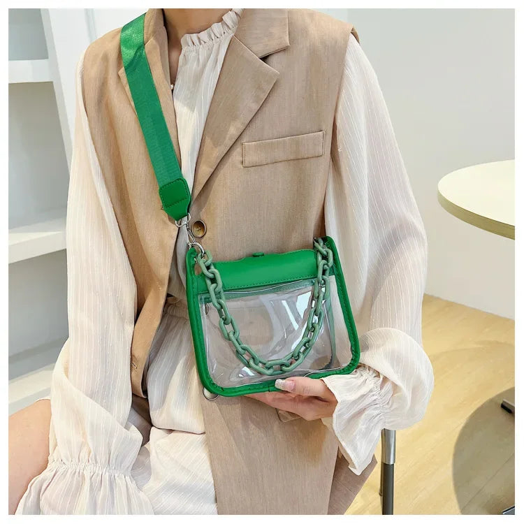 Clear Crossbody Bag for Women PVC Transparent Single Shoulder Chain Portable Messenger Bags Small Square  Satchel Bag Girls Gift