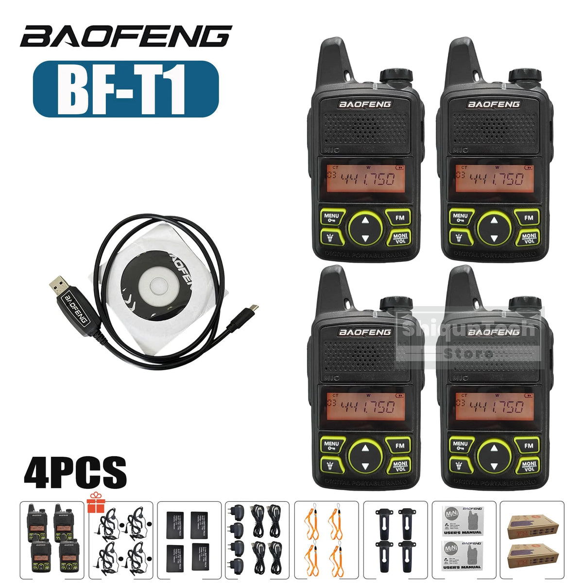 Baofeng BF-T1 Mini Two Way Radio UHF 400-470MHz FM Radio Receiver 5W 20CH Transceiver T1 Walkie Talkie For Kids Gifts 1/2/4/6PCS