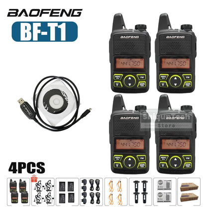 Baofeng BF-T1 Mini Two Way Radio UHF 400-470MHz FM Radio Receiver 5W 20CH Transceiver T1 Walkie Talkie For Kids Gifts 1/2/4/6PCS