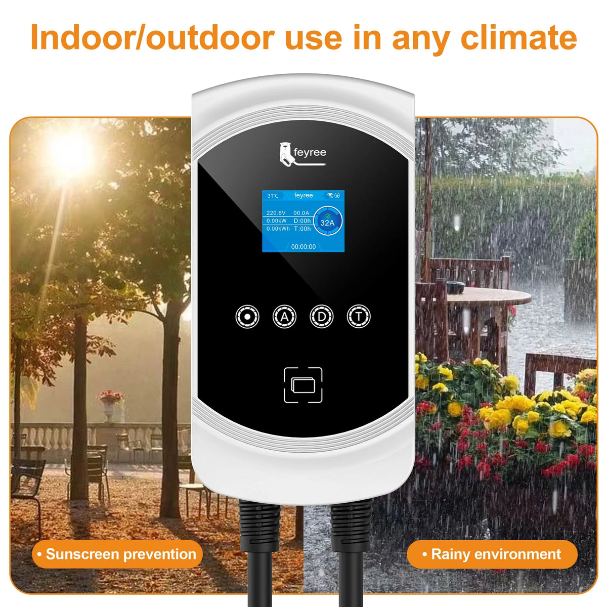Feyree EV Charger Type2 Cable 32A 7.6kW Dynamic Load Balancing EVSE Wallbox APP Function 11kW 22kW Charging Station Electric Car