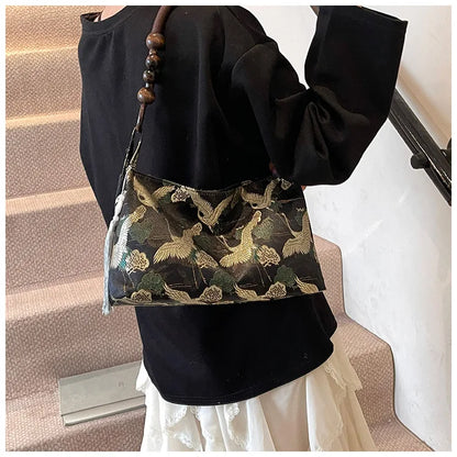Shoulder Bags Tassel Decoration Embroidered National Style Hasp Sewing Thread 2026 Spring New Hot Sale Women's Handbags