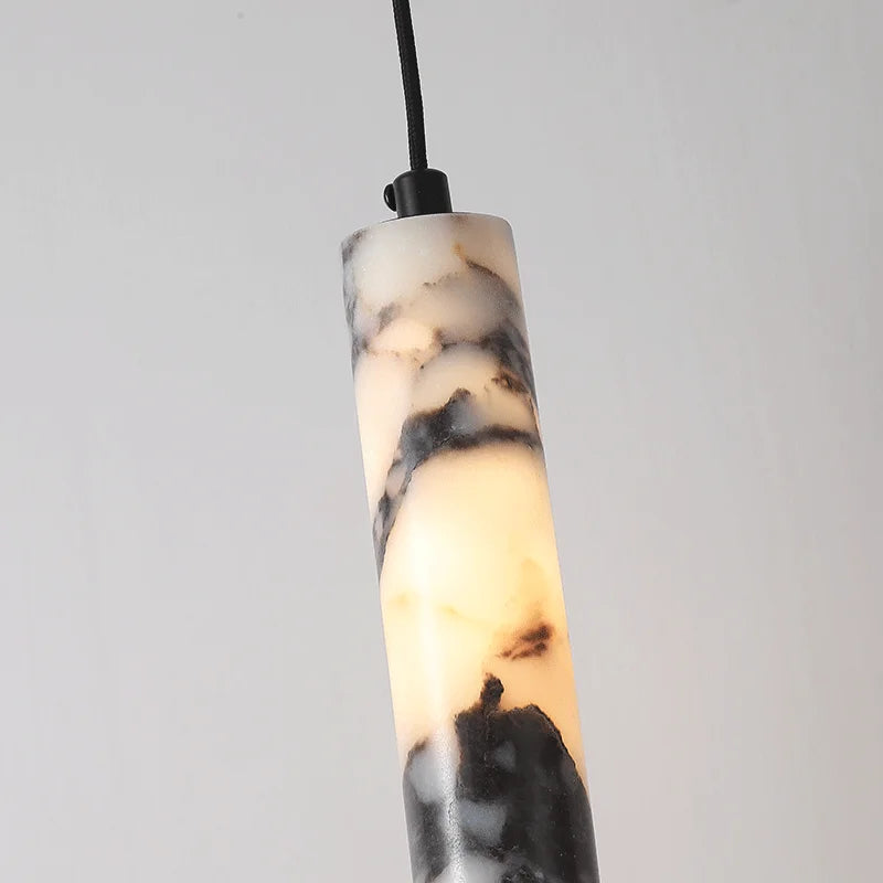 Luxury Black Cylinder Natural Stone Pendant Lamp High-end Bedside LED Chandelier Living Room Decoration Home Hanging Lights