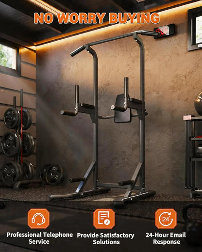 Power Tower Pull Up Bar for Home Gym, 450lbs Heavy Duty Capacity, Multi-Function Dip Station with Adjustable Height, Full Body Strength Training Equipment for Pull-Ups, Dips, Leg Raises, Carbon Steel Fitness Rack