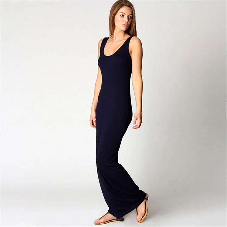 Women‘s Maxi Dress Sleeveless Bodycon Long Dress Elegant Casual Homewear Spring Summer Cool Solid-Color Dress