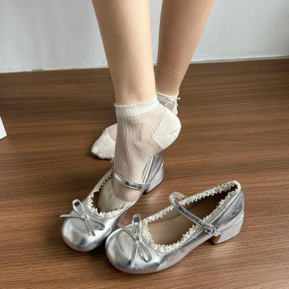 Silver French Ballet Shallow-mouthed High Heels for Women, New Summer Height-increasing Single Shoes with Skirts in 2025