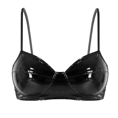 Womens Sexy Belly Dancing Clubwear Wetlook Glossy Patent Leather Bra Top Lingerie Nightclub Rave Outfit Pole Dance Bra Brassiere