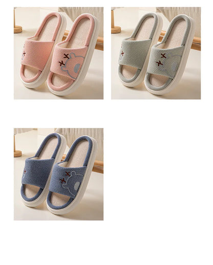 Linen Platform Women's Slippers Home Flats Summer Luxury Designer Woman Shoes New Open-Toe Casual Indoor Slides Non-Slip Unisex