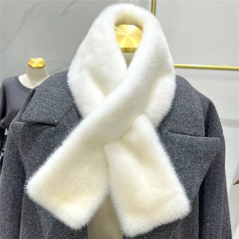 Winter Warm Fluffy Real Mink Fur Scarf Loophole Soft Luxury Neck Wraps for Cold Winter Rectangle Formal Collar