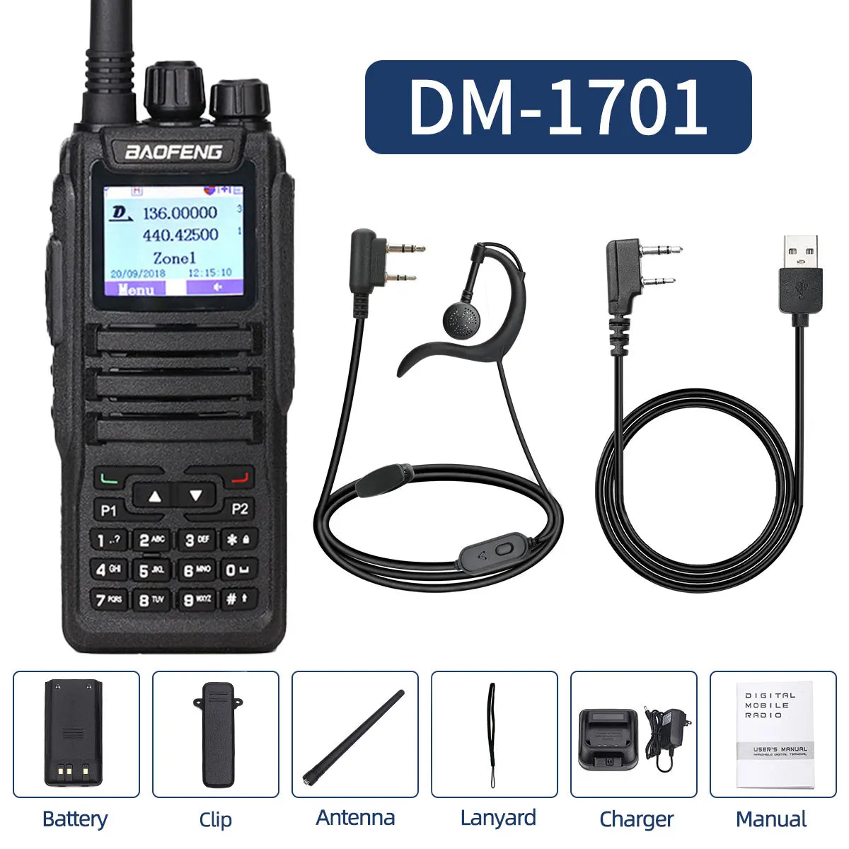 DMR Baofeng dual mode analog & Digital walkie talkie DM 1701 Tier 1+2 Dual Time Slot Ham Dual band Baofeng Radio DM-1701