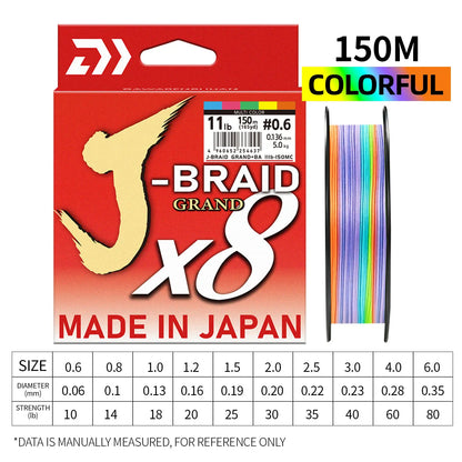 2026 Original X8DAIWA-J Braided Expedition 8 strands Fishing Line PE Super Line Sea Fishing wire 100/150/200/300/500/1000M Pesca