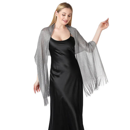 Metallic Silk Scarf Bridal Evening Gown Accessory For Women Wedding Party Prom Bridal Shawl Gold Silver Thread