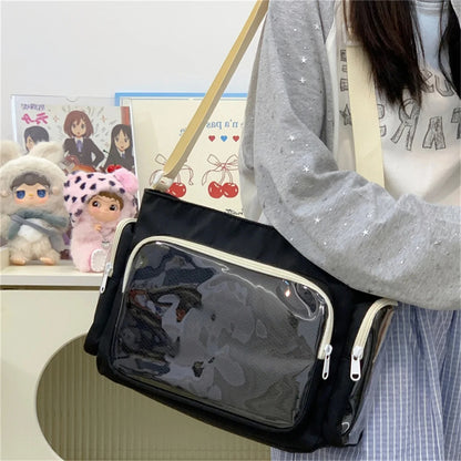 Trendy Transparent Simple Crossbody Bag for Girls Large Capacity School Shoulder Bag Comfortable and Versatile Texture Ita Bag