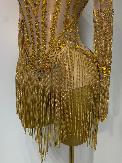 Women Sexy Mesh See Through Performance Dance Nightclub Rompers Singer Stage Outfit Sparkly Rhinestone Bodysuit Birthday Wear