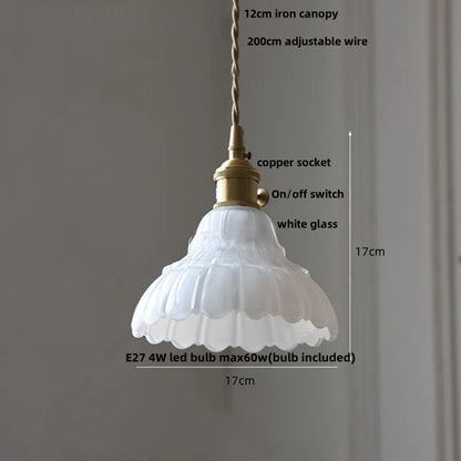 IWHD Home Decor LED Pendant Lights Kitchen Restaurant Copper Socket Flower Green Glass  Nordic Modern Walnut Wood Hanging Lamp