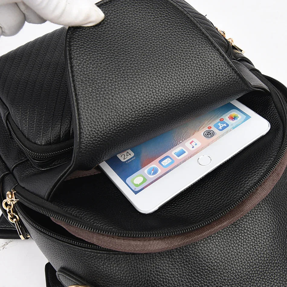 2024 New Fashionable Women's Backpack High Quality Soft Leather Women Shoulder Bag Famous Luxury Brand Female Handbag Sac A Main