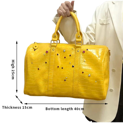 Luxury Large-capacity Travel Handbag For Women Versatile Crocodile Pattern Crossbody Bag Fashion Diamond Design Commuter Bag