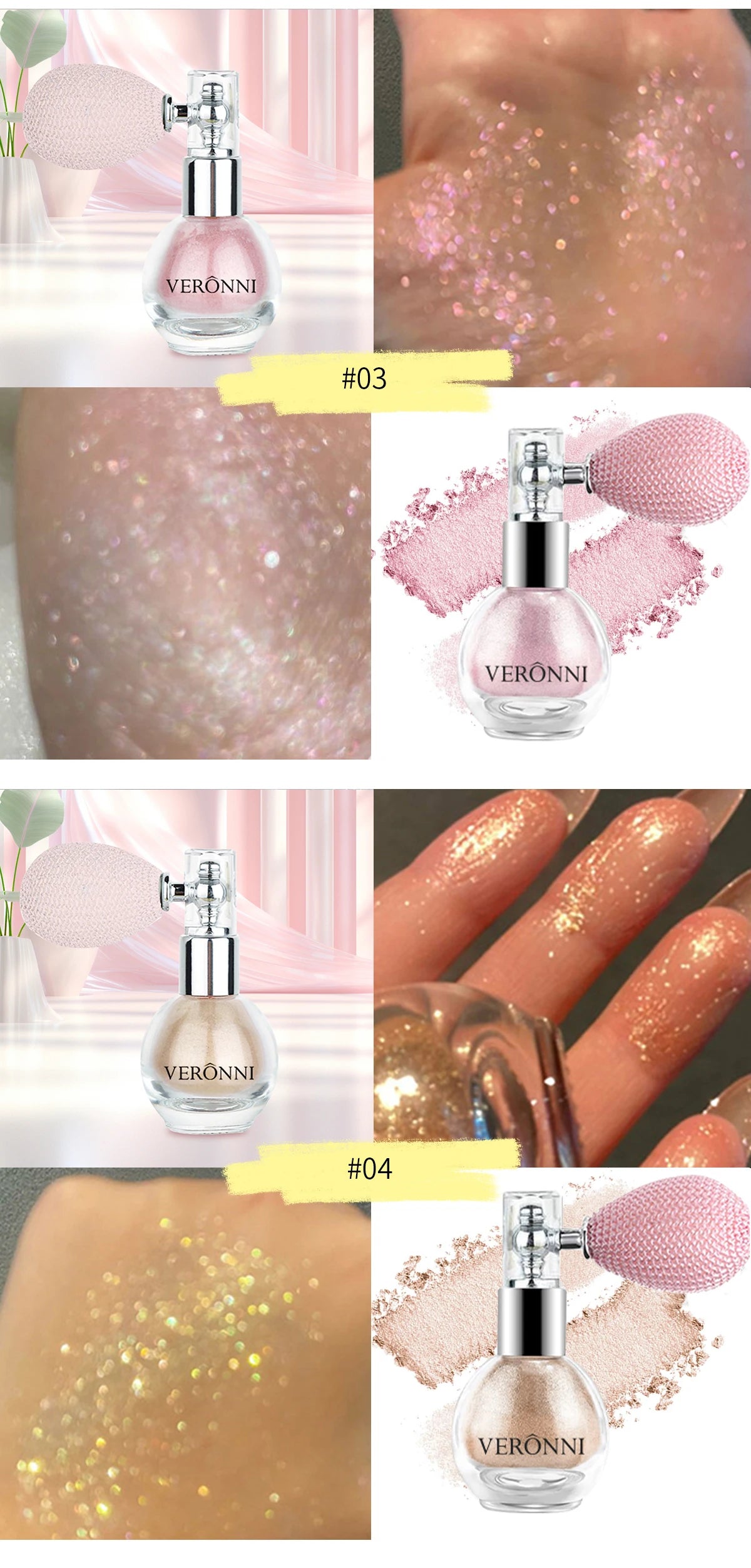 Diamond Highlighter Powder Spray Waterproof High Gloss Glitter Body Bronzer Highlight Powder Face Contour Illuminator Makeup