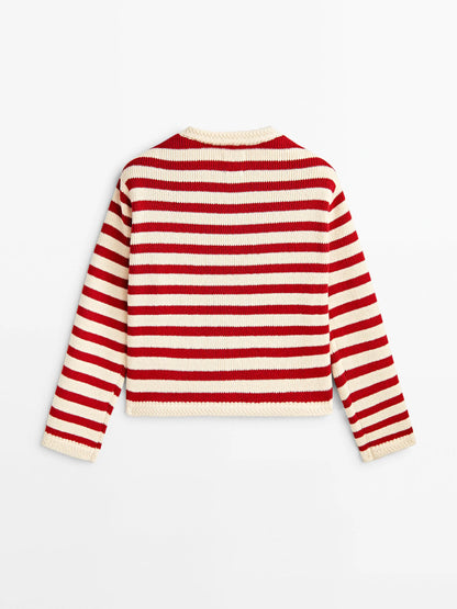 Ethereal Traf Md 2026 YAZHIMEI autumn new style of Women's casual fashion red Slim-fit commuter buckle classic striped cardigan