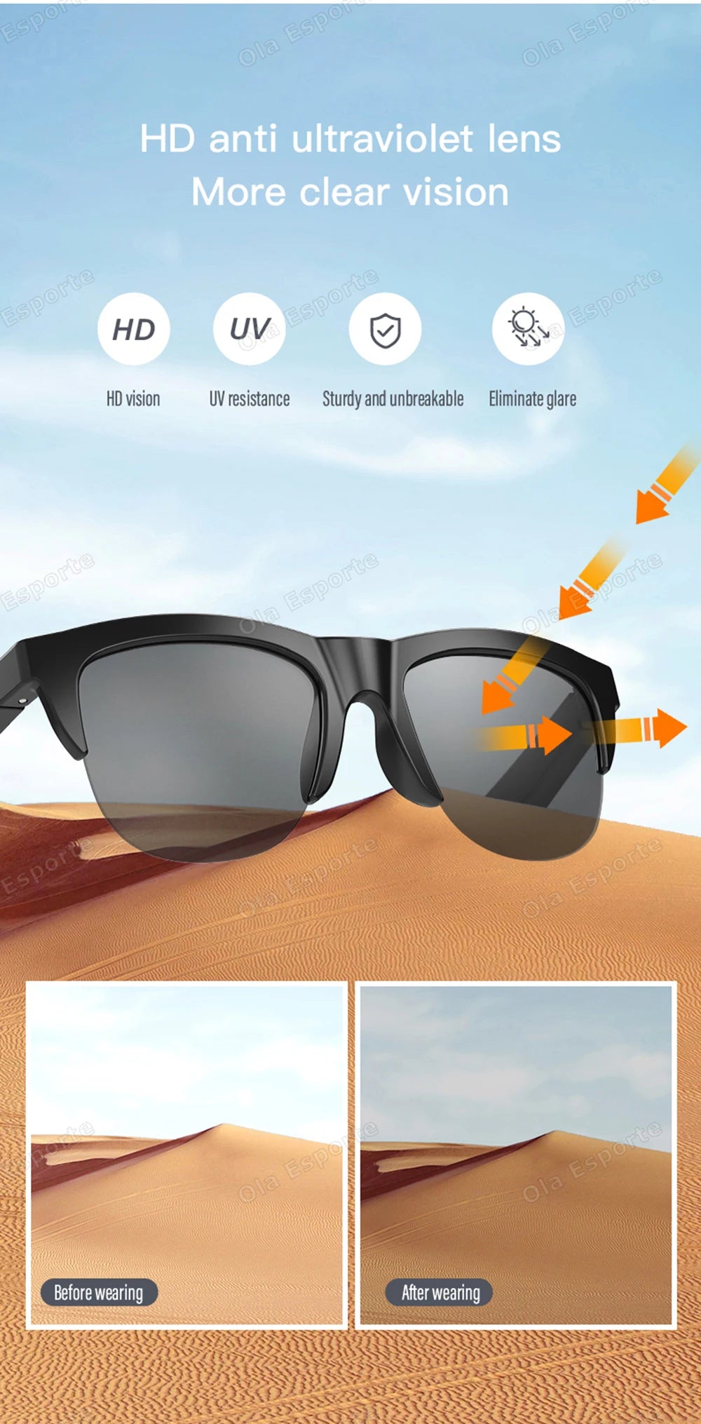 2026 Smart Glasses New AI Translation UV400 Polarized Lenses Wireless Bluetooth Call HD Voice navigation Driving SmartSunglasses