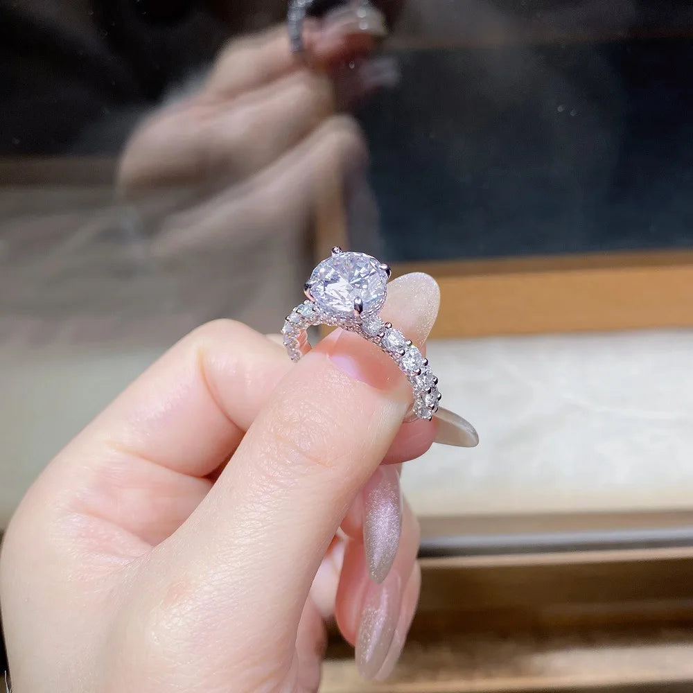18K white gold and platinum PT950 moissanite diamond ring for women sterling silver 3 carat four-claw diamond ring for wedding