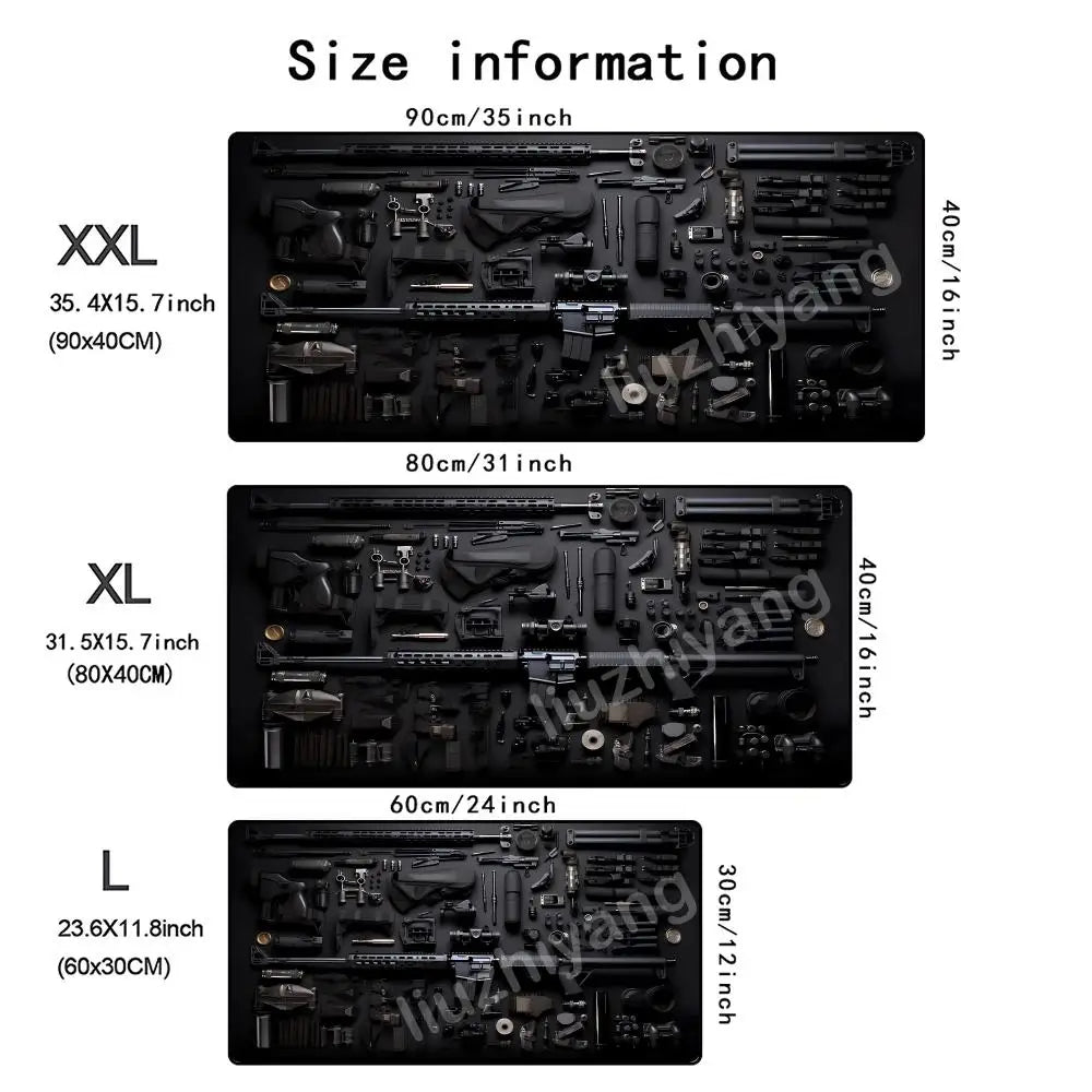Military Weapons Theme Mouse Pad Large Computer Office Game Table Mat Rubber Anti-slip Stitched Keyboard Mat 90x40 XXL Desk Pads