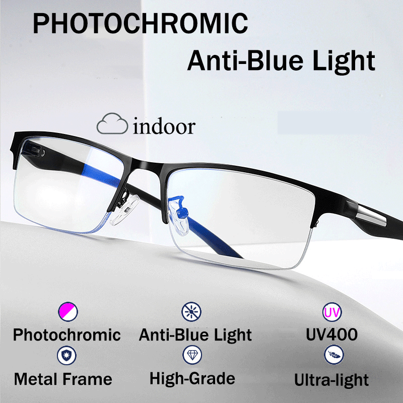Smart Progressive Photochromic Reading Glasses Men TR90 Multi-Focus Anti Blue Ray Business Eyeglasses Fashion Half-Frame +2.5