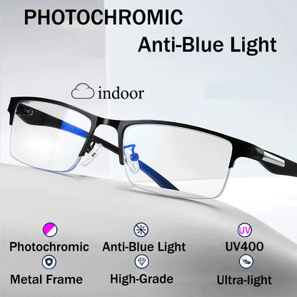 Smart Progressive Photochromic Reading Glasses Men TR90 Multi-Focus Anti Blue Ray Business Eyeglasses Fashion Half-Frame +2.5