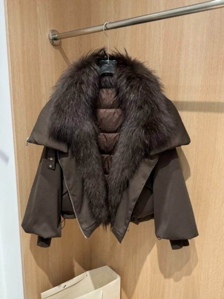 OFTBUY New Winter Jacket Women Large Real Fox Fur Collar Puffer Jacket Loose Warm Parkas Female White Duck Down Coats Female