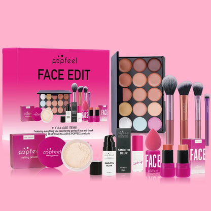 POPFEEL Face Makeup Kit, Waterproof and Sweatproof, Includes Concealer, Primer, Loose Powder, Blush, and More, Ideal for Beginne