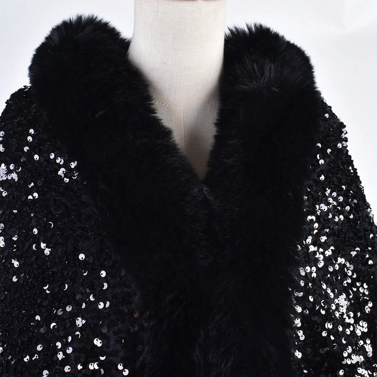 1PC Shiny Sequin Plush Shawl for Women Party Warmth Versatile Faux Fur Collar Blingbling Fashionable Shawl