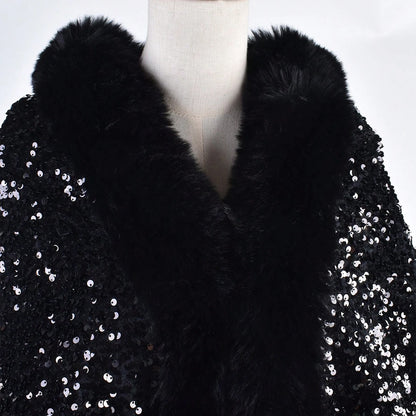 1PC Shiny Sequin Plush Shawl for Women Party Warmth Versatile Faux Fur Collar Blingbling Fashionable Shawl