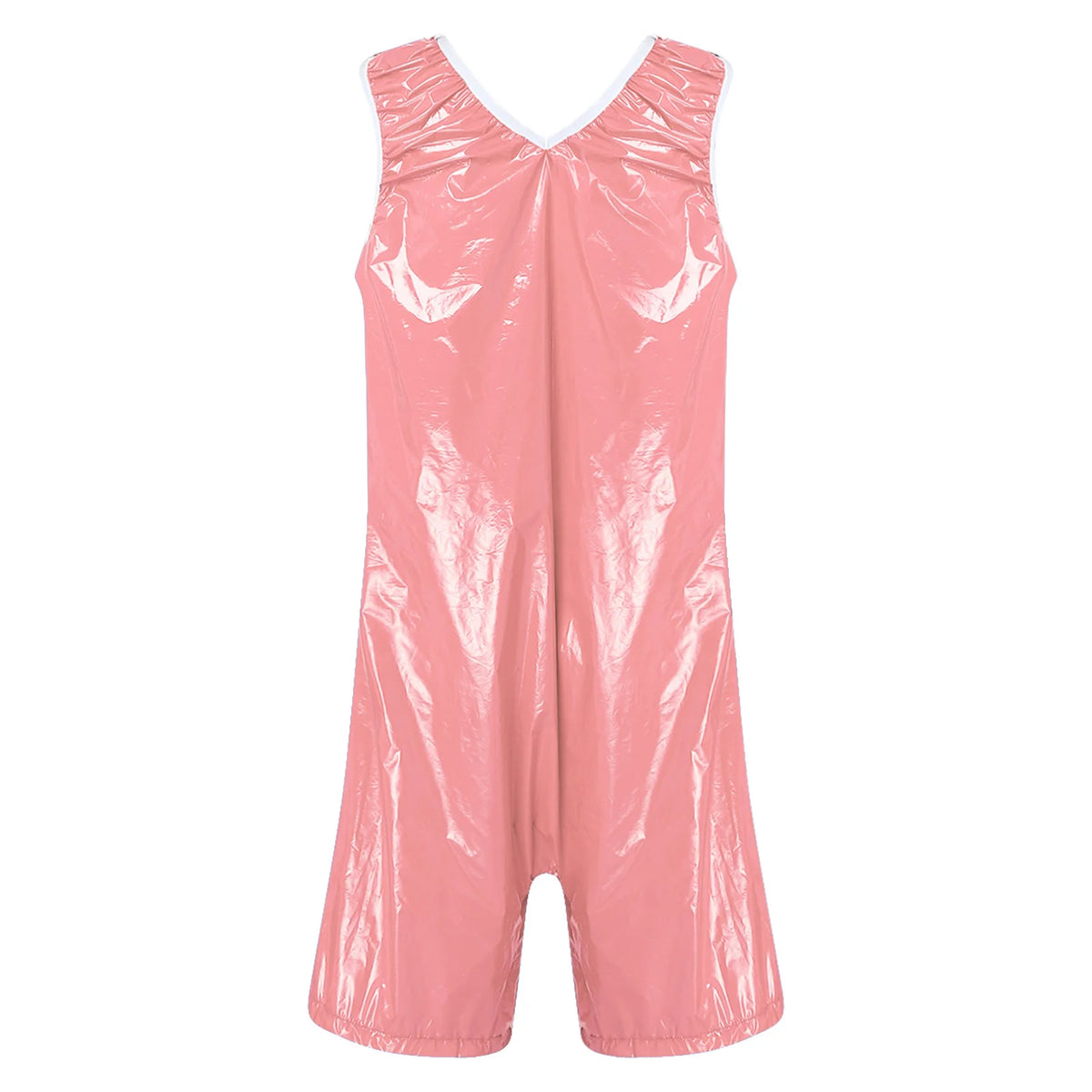 Women One Piece Adaptive Pajama Nightwear Shiny Metallic Sleeveless Buttoned Sleeveless Jumpsuit Waterproof Rompers Bodysuit
