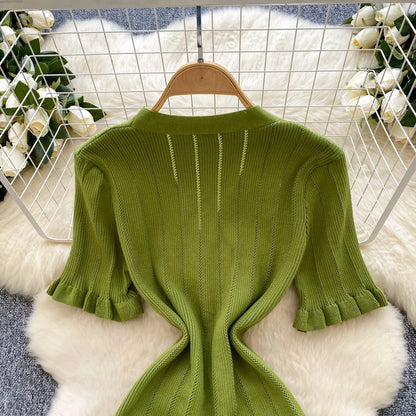 SINGREINY Summer OL Knit Dress 2025 Women V Neck Button Design Slim Mermaid Sundress Fashion Elastic Solid Bohemian Long Dress