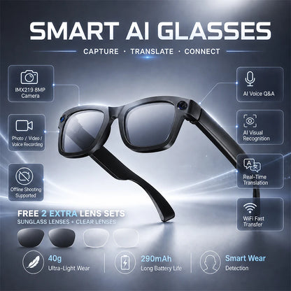 2026 New Smart Glasses 800W HD Camera AI All Things Recognition Recording and Video Calling Real-time Translation Smart Glasses