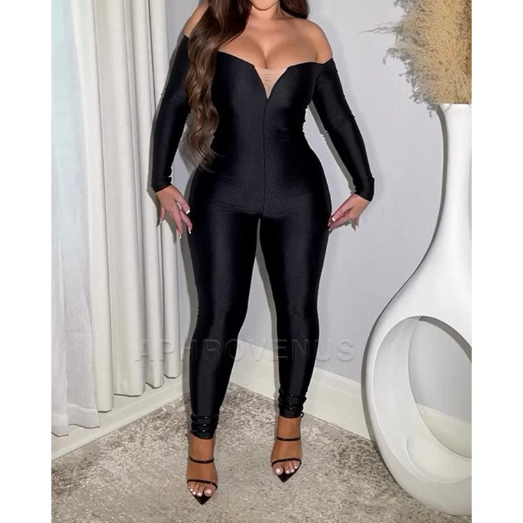 Sexy Streetwear Hollow Out Skinny Jumpsuit Long Sleeve One Piece Suit Rompers Casual Jumpsuits Women Club Party Clothes
